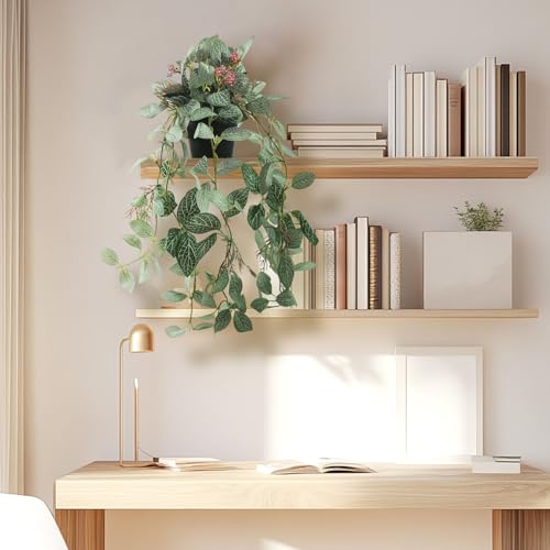 Artificial Hanging Ivy Plants Realistic 3D Watermelon Texture with Flower Buds Fake Potting Leaves Faux Peperomia Vine Green Plants for Indoor Outdoor Home Garden Decor - color: B