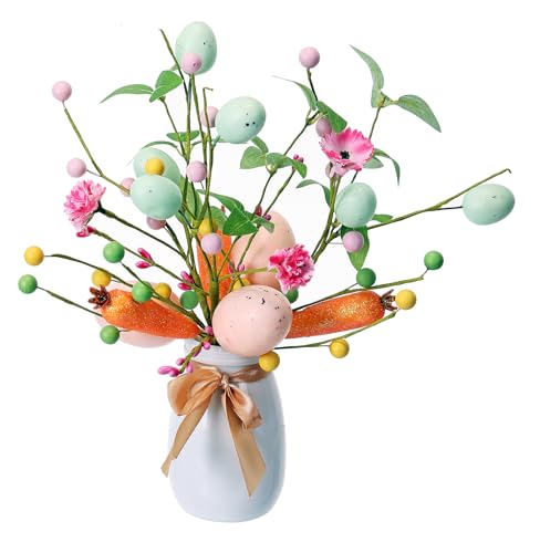 3-Pack Artificial Easter Decorations, Easter Egg and Carrot Berry Stems for Vase Fillers, Spring Home Decor, Easter Table Centerpiece, Reusable Easter Flower Arrangeme