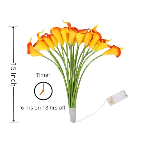 LED Lighted Artificial Flowers Calla Lily Bouquet Lamp 20 stems Real Touch Calla Faux Flower Lights for Valentine's Day Gift and Easter Home Kitchen Wedding Dining Table Decor(Orange, No Vase) - color: Orange