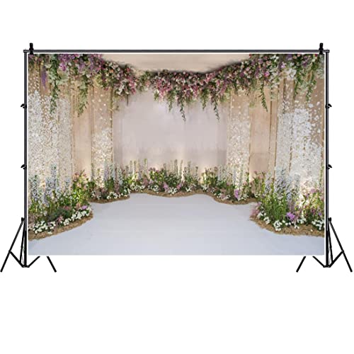 AOFOTO 10x7ft Wedding Backdrop Romance Archway Bridal Shower Flowers Wall Curtain Cradle Ceremony Banner Background for Photography Vinyl Anniversary Birthday Party Decoration Photoshoot Studio Props - size: 10x7ft