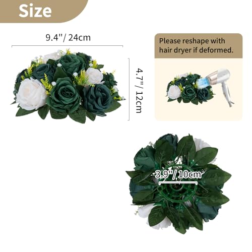 NUPTIO Green Flower Ball Centerpieces: Artificial Rose Arrangements for Wedding Party Tables Decorations - 2 Pcs Fake Silk Floral Kissing Balls for Home St Patrick's Day Christmas Event Dining - color: Forest Green & Hunter Green & Ivory, size: 2 Pcs