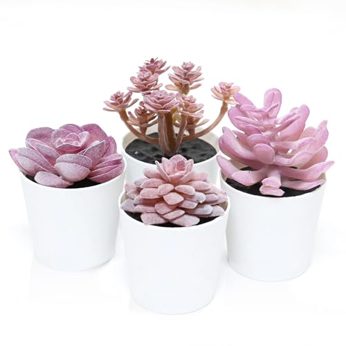 Uguisu 4-piece Set of mini Succulent Fake Plant pots, Artificial Kuan Yin Fake Plants, Small Artificial Plant pots, Bohemian Decoration for the Family Room (Pink Purple) - color: Pink Purple