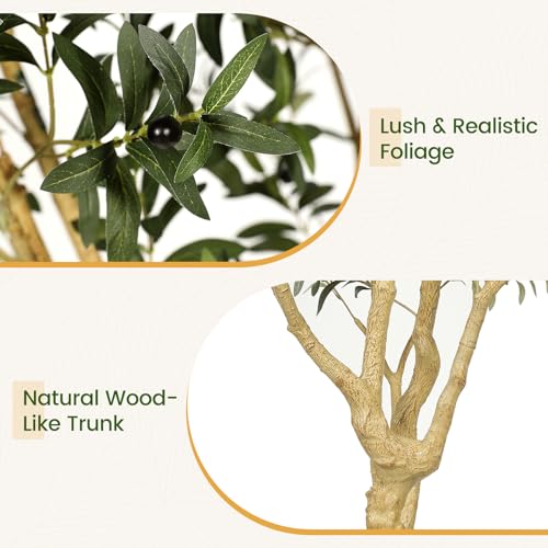 FEELEAD Olive Trees Artificial Indoor - 7FT Faux Olive Tree with 15" Exquisite Planter, Natural Trunk and Lifelike Leaves, Tall Fake Olive Tree for Home Office Living Room Decor