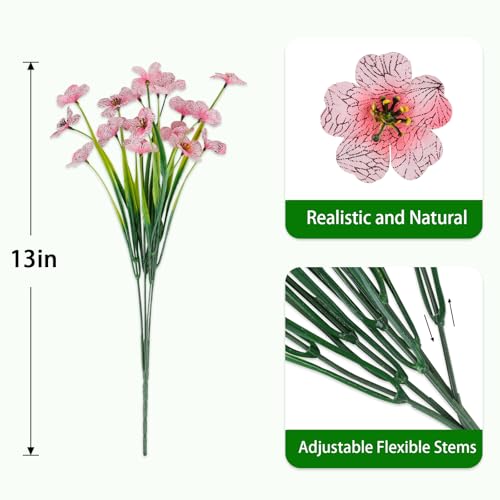 24 Bundles Artificial Flowers for Outdoors, Realistic Fake Silk Flowers for Outside Decoration, No Fade Faux Plants Outdoor Planter Window Box Porch Patio Decor(Pink) - color: Pink, size: 24PCS