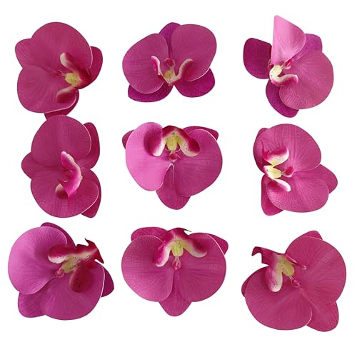 Fake Purple Orchids Artificial Flowers Heads, 3.5''Fake Orchid Heads for Wedding Floral Bouquet Decor DIY Craft Making Bridal Shower Photography Props (80, Rose red) - color: Rose Red