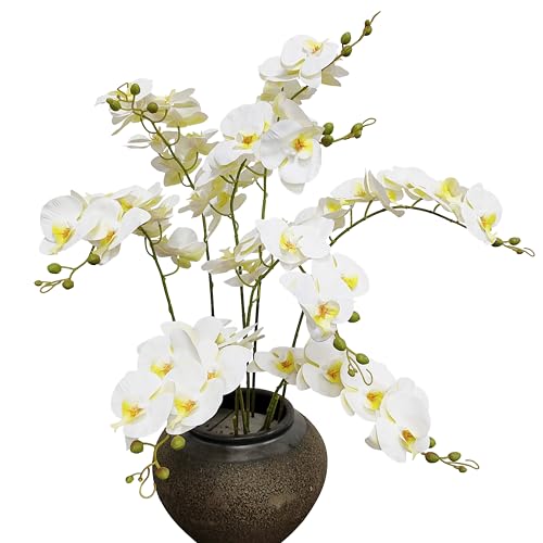 ATFL 8 Pack Ivory Orchid Artificial Flowers Real Touch, 32'' Artificial Fake Faux Silk Orchid Stem Bouquets for Wedding Party Home Garden Decor,Orquideas Artificiales para Decora(excluding The Pot) - color: Ivory