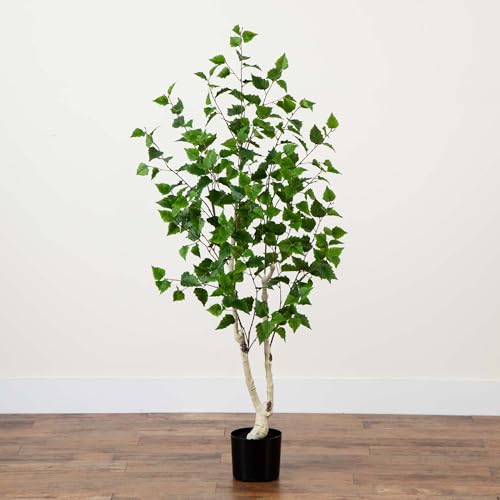Nearly Natural 5ft. Artificial Birch Tree with Real Touch Leaves - size: 5ft