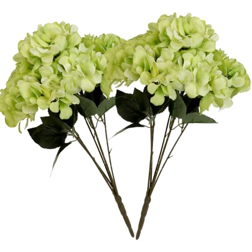 Jim's Cabin Silk Hydrangea Artificial Flowers 2 Bouquets, Lifelike Fake Flower Arrangements for Bedroom, Wedding, Cabin Decor & DIY Projects（Green） - color: Green