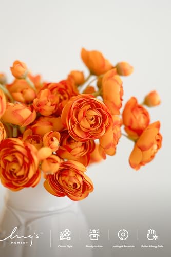 Ling's moment Ranunculus Artificial Flower, Faux Silk Mini Ranunculus Flowers for DIY Bouquet, Bulk Fake Wedding Filler Flowers for Centerpieces Arrangements Bridal Shower Decorations, Citrus Orange - color: Or-citrus Orange