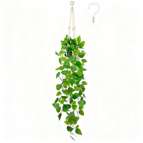 Fake Pothos in Rope - Hanging Pot, Artificial Pothos Plants for Home Decor Indoor Macrame Plant Hanger with Faux Vine Hanging Planter Greenery for Bedroom Bathroom Kitchen Office Decor - color: Bohemian Hanging Pothos