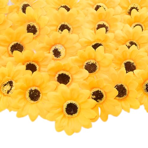 50 Pcs Faux Sunflower Heads for Craft, 2.76 Inch Artificial Sunflower Flower Heads, Yellow Flowers Silk Sunflower Bulk for Home Wedding, Clothing Accessories, Hair Decoration - color: Yellow