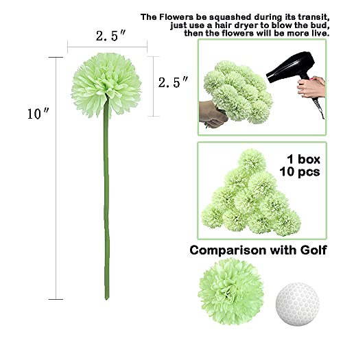 10Pcs Artificial Fake Flower Plants Silk Chrysanthemum Ball Hydrangea Arrangements Wedding Bouquets Decor Home Kitchen Garden Party Table Floral Centerpieces DIY (Mint Green) - color: Green