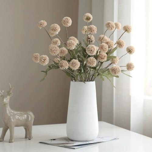 6pcs Pompon Mum Artificial Flower, Faux Silk Mini Chrysanthemum with Stems, for DIY Bouquet Centerpieces Office Wedding Decoration (Beige) - color: Beige