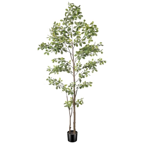 Faux Black Olive Tree 7ft, Artificial Shady Lady Tree with Natural Trunk and Realistic Leaves, Tall Floor Plants for Living Room Decor Home Office Indoor Pack of 1 - size: 7ft