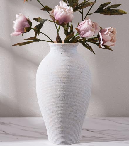Ceramic Flower Vase Home Decor, 11 in Farmhouse Table White Vases Rustic Vintage Living Room Kitchen Bedroom Decorations Pottery Decorative Vases for House Shelf Office Coffee Desk Dining Fireplace - color: 11 in - White