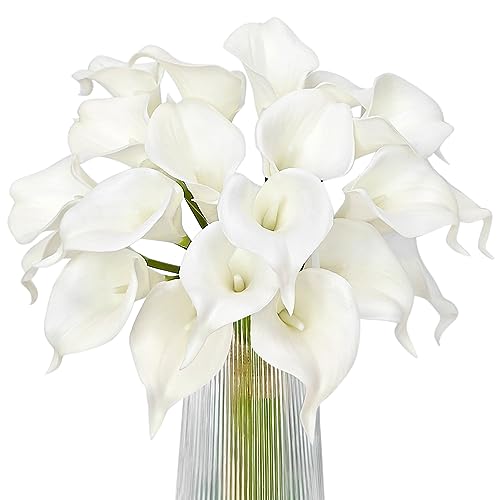 Letjolt White Calla Lily Artificial Flowers 20 Pieces Bouquet | Wedding Bouquet, Bride Shower Gift, Home Decoration, Faux Calla Lilies - color: White