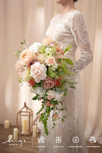 Ling's moment Pink Bride Bouquet - 15 Inch Wedding Blush Garden Artificial Flowers for Bride - color: Pk-blush Garden, size: Medium 15 Inch