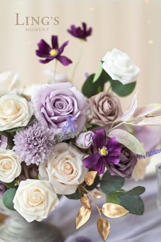 Ling's Moment Fake Flowers Box, Faux Artificial Greenery Stems Foam Roses Silk Eucalyptus Fabic Flower for Centerpieces Bouquet Wedding Vase Floral Arrangements Decorations, Lilac & Cream, Grand Combo - color: Prpl-lilac & Cream, size: Grand