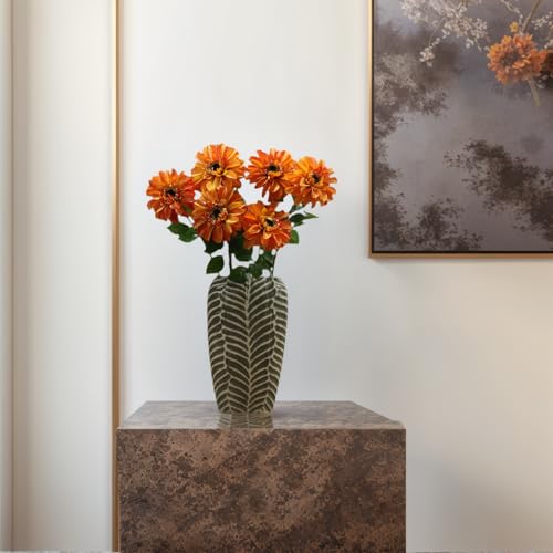 Artificial Chrysanthemums, Daisy Silk Flowers 6 Stems, Aster & Zinnia-Like Large Blooms in Gradient Colors, 24.8" Long Faux Marguerite for Indoor Outdoor Home Decor(Orange) - color: Orange