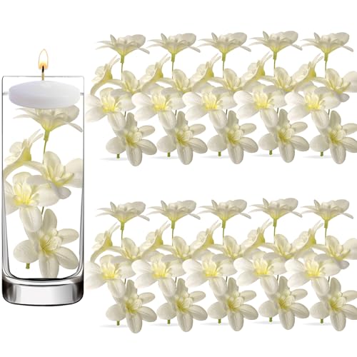10 Pcs Artificial Flowers for Floating Candles Centerpiece Orchid Faux Flower Vase Fillers for Birthday Wedding Dinning Table Party Home Bar Restaurant Decor (Milky White) - color: Milky White
