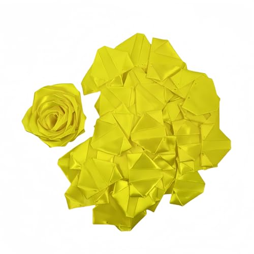 100Pcs Pre-Fold Satin Rose Petals, Easy DIY Eternal Flower Arrangement Kit for Wedding, Engagement, Anniversary Decor(Lemon Color) - color: 100 Pcs Lemon