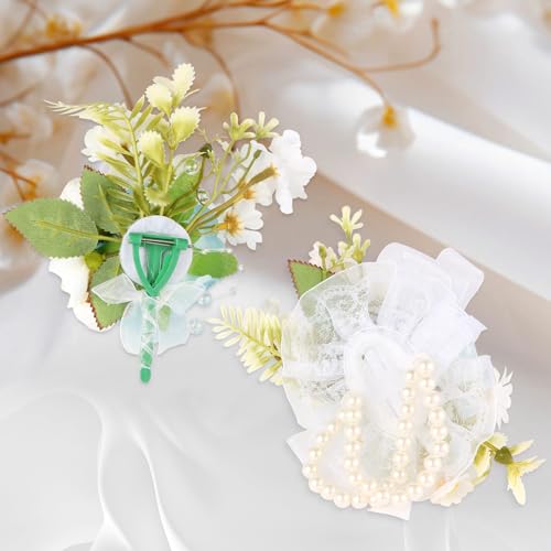 Wrist Corsage and Boutonniere Set, Artificial Rose Corsage Wristlet and Boutonniere for Wedding Prom Party (Light Blue 1 Boutonniere&1 Wrist Corsage) - color: Light Blue 1 Boutonniere&1 Wrist Corsage