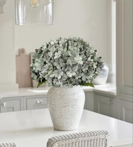 Hollyone 6Pcs Grey Blue Hydrangea Artificial Flowers Faux Real Touch Hydrangeas Silk Flowers with Stem Fake Spring Florals Flower for Home Wedding Table Centerpiece Vase Arrangements Fall Decoration