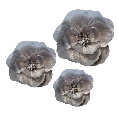BRT Bearingshui Crepe Paper Flowers Decoration for Wall Total 9 Pcs, Artificial Flowers Backdrop for Wedding Decor Baby Bridal Shower Birthday Party, Silver 3D Wall Flowers Decor - color: Silver