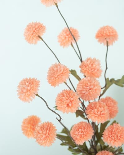 DuHouse 6pcs Artificial Flowers Faux Silk Pompon Mum,Silk Small Mini Chrysanthemum Ball with Stems for DIY Wedding Bouquets Centerpieces Vase Home Table Kitchen Decorations(Peach Fuzz) - color: Peach Fuzz, size: 6pcs