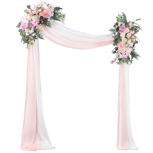 Canlierr Wedding Arch Flowers Kit Pack of 4 Include 2 Pcs Artificial Flower Arrangement and 2 Pcs Chiffon Draping Fabric for Wedding Decor Backdrop Ceremony Bridal Shower Banquet Party(Pink) - color: Pink