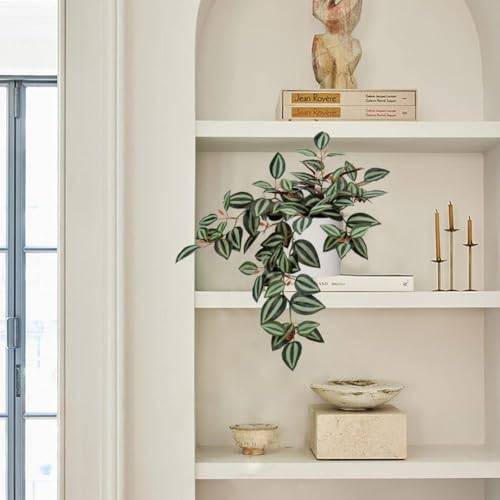GnFlus Fake Hanging Plants, 20 Inch Artificial Ivy Plant in Ceramic Pot Faux Vine Potted for Home Bedroom Office Table Shef Indoor Outdoor Decor Desk (Green/Red) - color: Green/Red-ceramic Pot