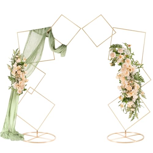 Square Wedding Arch Backdrop Stand Set of 2, Gold Metal Flower Display Stands, 4-tier Party Balloon Arch Stands, Floral Backdrop Frame Display Racks for Birthday Party Christmas Wedding Home Decor