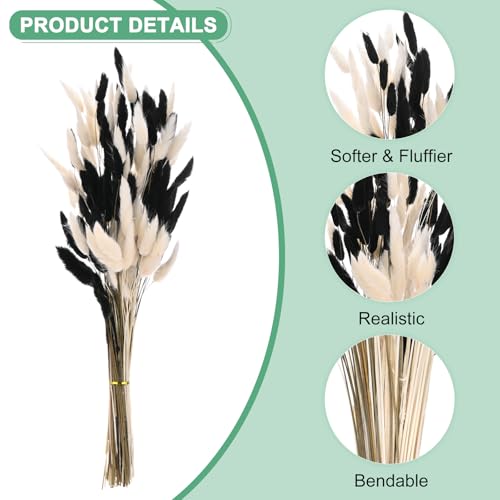 M METERXITY 120-Pack Bunny Tails Grass 17 Inch Fluffy Rabbit Tail Grass Dried Flowers Branches Vase Filler Dried Pampas Grass Decor for Home/Wedding/Vase/Office/Party [White, Black] - color: White, Black
