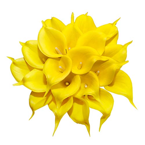 DuHouse 20Pcs Artificial Calla Lily Flower Real Touch Latex Flowers for DIY Wedding Bouquet Party Home Decor (Yellow) - color: Yellow, size: 20pcs