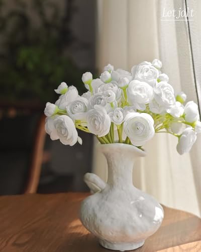 Letjolt Ranunculus Artificial Flower White Silk Flowers, 18pcs | Faux DIY Bouquet, Wedding Engagement Centerpieces, Bridal Shower Decorations, Home Decor - color: White
