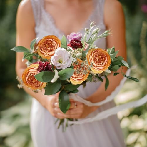 IPOPU 10pcs Orange Peonies Artificial Flowers Real Touch Silk Peonies with Stems Real Look Fake Peony for Home Table Decorations Wedding Faux Flowers Arrangements - color: Orange