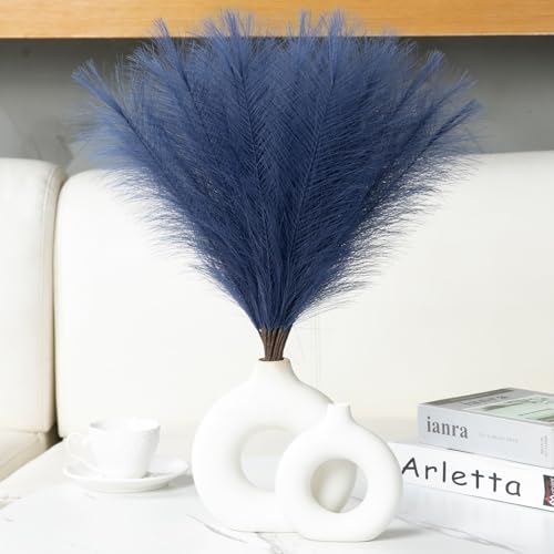 Ureymx Faux Pampas Grass Decor 17.7 Inch 30pcs, Artificial Pompas Grass Bulk Artificial Dried Flower Small Vase Filler for Boho Home Wedding Decoration (Blue) - color: Blue, size: 17 Inch 30 Pcs