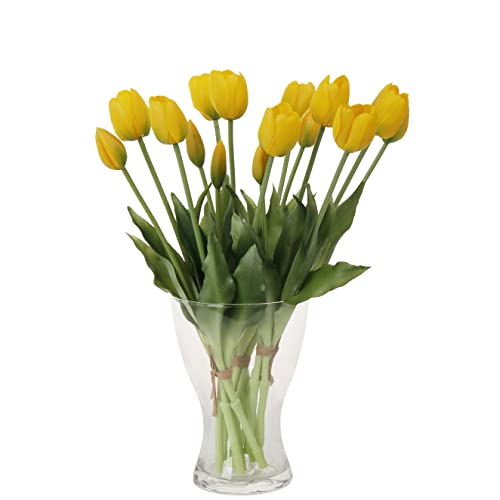 20pcs Artificial Tulip Flowers,16 Inch Real Touch Tulip Stems with Faux Leaves, Faux Tulips and Buds for Home Décor Centerpiece Ornament Wedding Bouquet,Yellow - color: Yellow