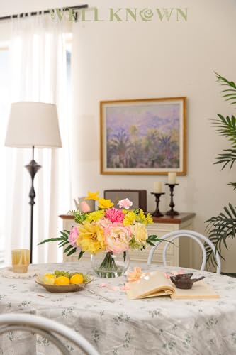 WELL KNOWN Artificial Flowers Centerpieces in Glass Vase with Fake Water, Yellow & Hot Pink Silk Rose Peony & Fake Tulips Bouquet for Birthday Party Wedding Dining Table Office Decor & Mom's Gift - color: Yellow & Hot Pink Plus