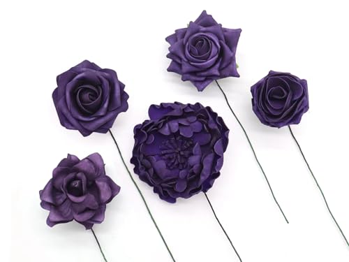 Artificial Flowers Combo Deep Purple Mixed Flowers with Stem for DIY Wedding Bouquets Centerpieces Baby Shower Party Home Decorations - color: Classic Deep Purple
