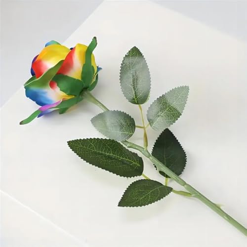 Laelfe 12 PCS Artificial Flowers Rainbow Roses Silk Flowers Fake Long Stem Artificial Colorful Roses for Christmas Home Wedding Bathroom Kitchen Decorations (Colorful) - color: Multi-color