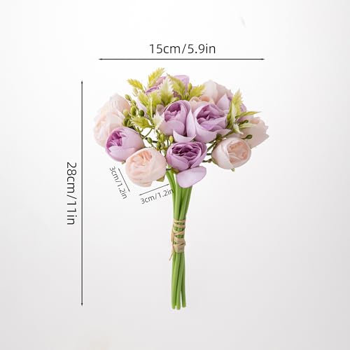 2Bouquet 14 Heads Artificial Rose Silk Flower Arrangements for Home Bridal Kitchen Wedding Party Festival Decor (Purple) - color: Purple