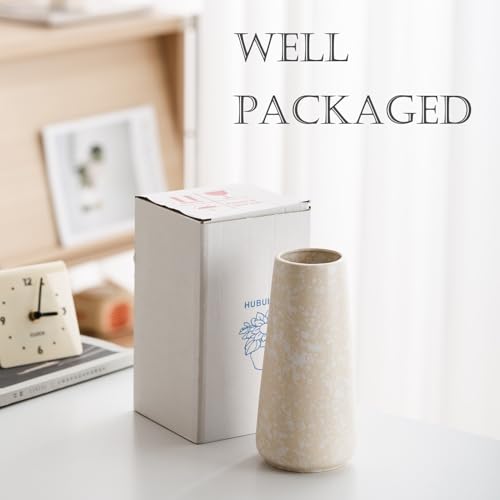 Beige Vase - 8" White Textured Pampas vase, Boho Rustic Vases for Home Decor, Farmhouse Decor, Minimalist Cream Modern Flower vases for Centerpieces, Living Room, Bedroom - color: Snowflake, size: Big