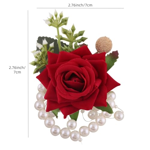 Ruby Red Wrist Corsage and Boutonniere Set for Groom Groomsmen Men Suit Bride Bridesmaid Artificial Flower Wrist Corsage for Wedding Prom Homecoming Party Ruby Red - color: 1 Boutonniere & 1 Corsage (Ruby Red)