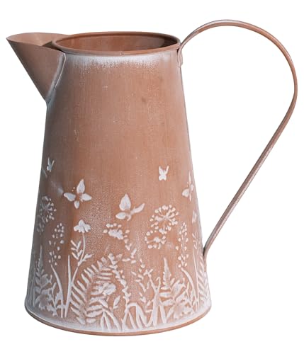 Yoillione Rustic Farmhouse Flower Vase, Shabby Chic Clay Brown Metal Jug Vase for Kitchen and Table Decor, Gifts for Women - color: Clay Brown Wildflower, size: Small