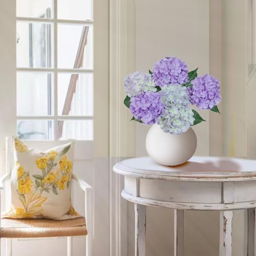 6PCS Premium Purple Hydrangea Artificial Flowers Bouquets, Light Purple Silk Hydrangea Flowers Heads with Stems, Fake Hydrangeas Flowers Arrangement, Faux Hydrangea Decor for Home Wedding Party Table - color: Purple and Light Purple
