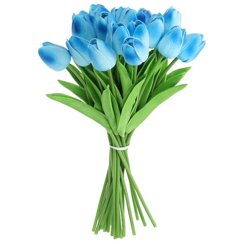 uxcell 20pcs Tulips Artificial Flowers, Faux Flowers Silk Fake Tulip Stems Real Touch for Wedding Bouquet Centerpiece Table Party Decoration(Gradient Blue) - color: Gradient Blue