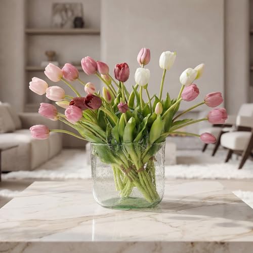 15pcs Artificial Tulips Flowers,Soft Touch Latex Bouquet, Fake Tulips Flowers,Spring Wedding Home Room Table Centerpiece Decor Light Purple Set - color: 15pcs Light Purple(no Vase)