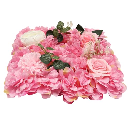 12Pcs Artificial Flower Wall Panel 3D Floral Backdrop Walls15 X 15" Flower Wall Decor Panel Flower Backdrop for Party Home Background Decor-Dark Pink, White - color: Dark Pink, White