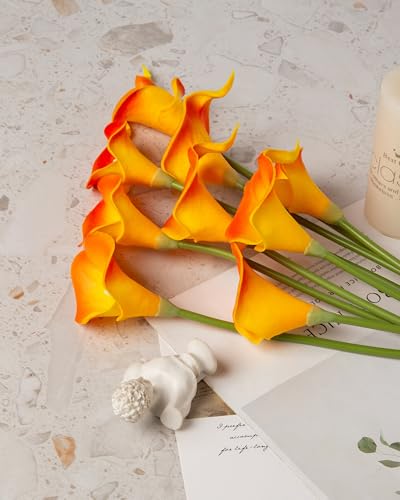 DuHouse 20Pcs Artificial Calla Lily Flower Real Touch Latex Flowers for DIY Wedding Bouquet Party Home Decor (Sunset) - color: Sunset, size: 20pcs
